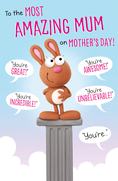 Mum Mothers Day Card - Awesome Unbelievable / Bunny on Stone