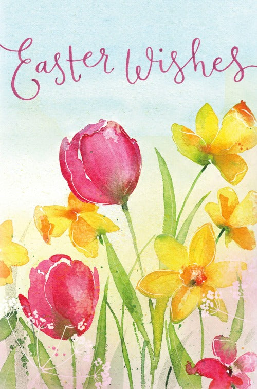Easter Card - Easter Wishes / Daffodils & Tulips