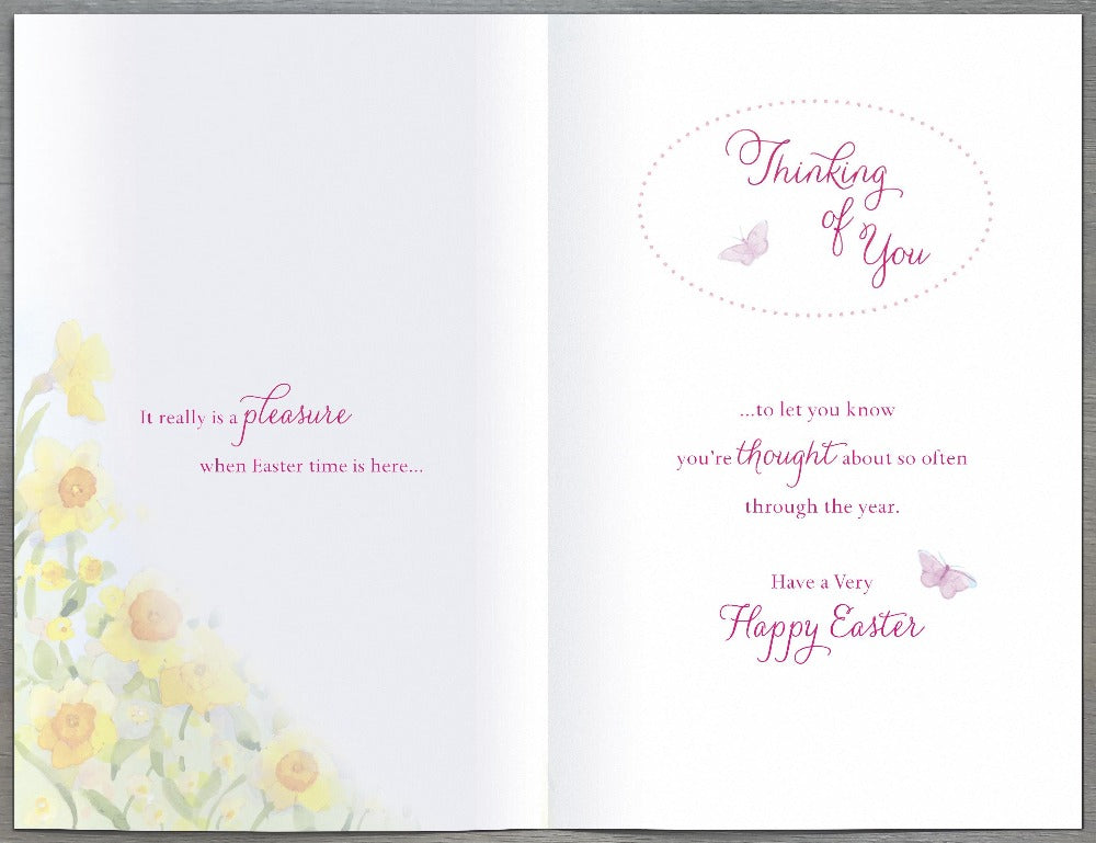 Easter Card - Thinking Of You / Blooming Daffodils & A Pink Butterfly