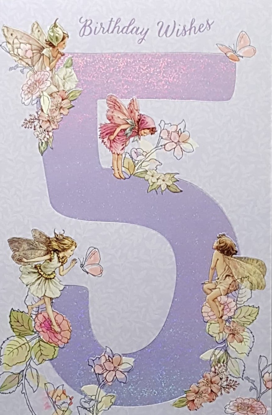 Age 5 Birthday Card - Little Flower Fairies All Around