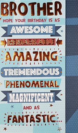 Birthday Card - Brother / 'Hope Your Birthday Is Awesome...' & Gold Stars