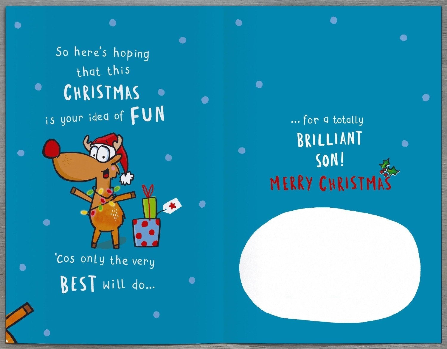 Son Christmas Card - You're A Son To Be Proud Of & Boofle With Gifts In Basket