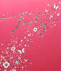 Age 40 Birthday Card - Sparkly Gold Font With Butterflies & Flowers