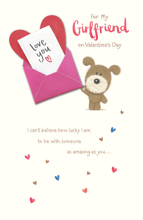 Girlfriend Valentines Day Card - Stuffed Dog Love You Envelope