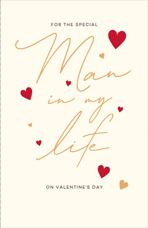 Man In My Life Valentines Day Card - Dots Beige Glossy Little Hearts