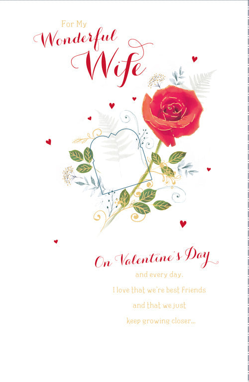 Wife Valentines Day Card - Red Heart Gold Envelope