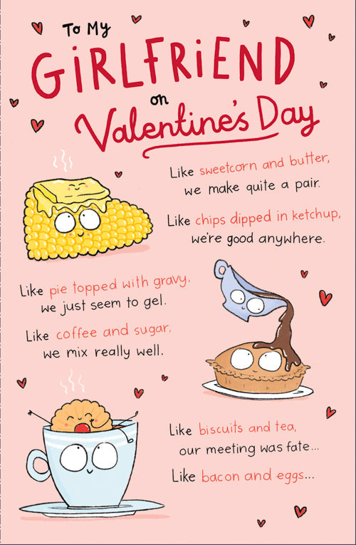 Girlfriend Valentines Day Card - Sweetcorn Butter Chips Bacon Eggs