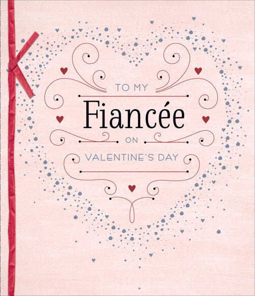 Fiancee Valentines Day Card - Decorated Lines Pink Red Hearts