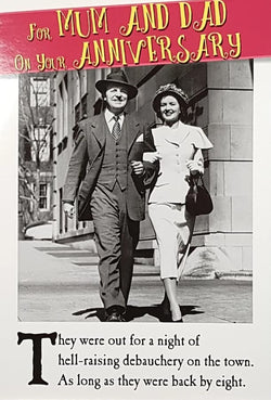 Anniversary Card - Mum & Dad / "Out For A Night..." (Humour)