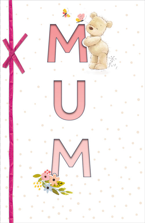Mum Mothers Day Card - Cute Little Bear With Butterflies