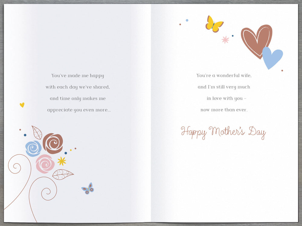 Wife Mothers Day Card - Heart & Flowers & Butterflies