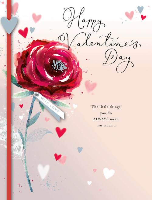 General Valentines Day Card - With Love Silver Leaf
