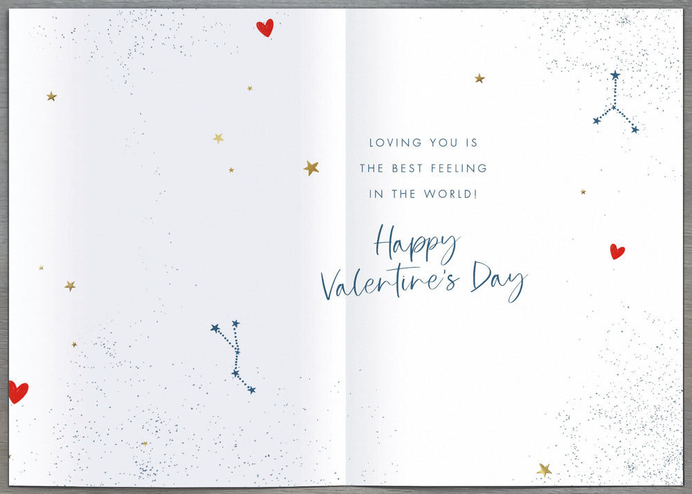 One I Love Valentines Day Card - Big White Gold Painted Moon