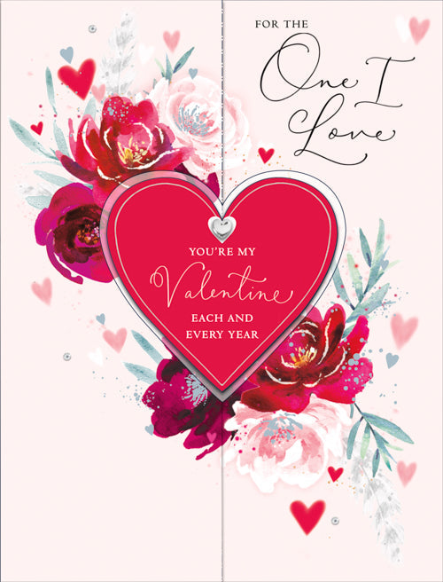One I Love Valentines Day Card - Diamond Red Heart Petals