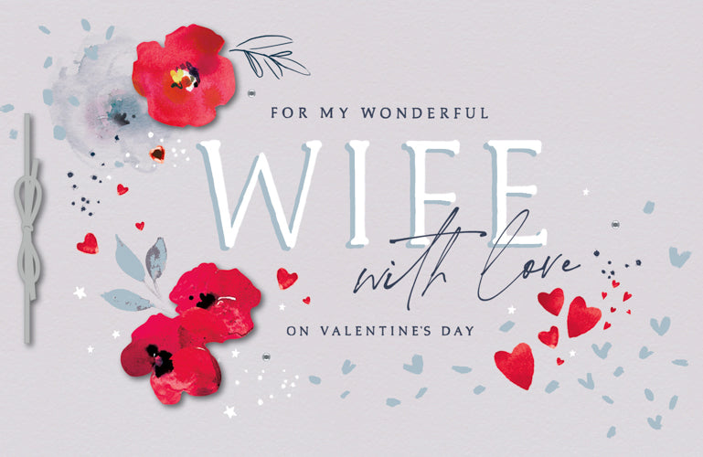 Wife Valentines Day Card - Red Diamond Stud Grey