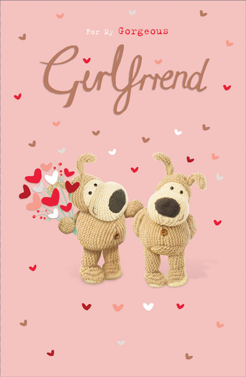 Girlfriend Valentines Day Card - Couple Stuffed Flower Bouquet Tricolor