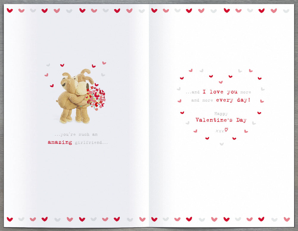 Girlfriend Valentines Day Card - Embossed Heart Stffed Dog Bouquet