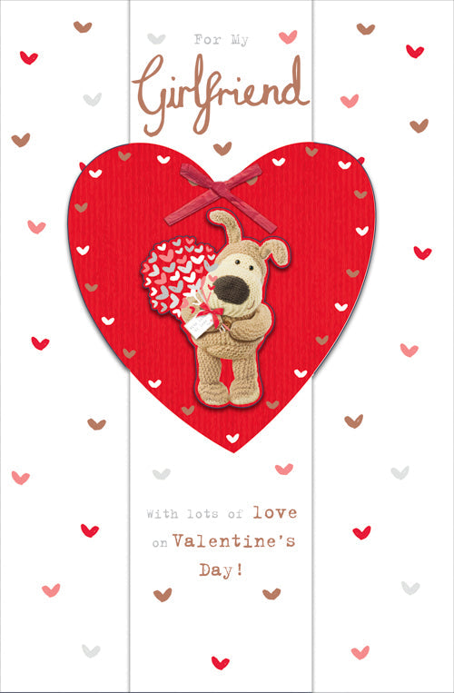 Girlfriend Valentines Day Card - Embossed Heart Stffed Dog Bouquet
