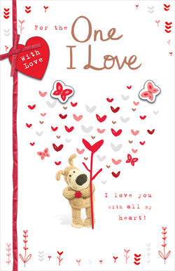 One I Love Valentines Day Card - Butterflies Red Plant Stuffed Dog Heart