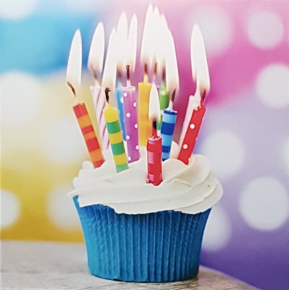 Birthday Card - Blank / A Blue Cupcake With Candles