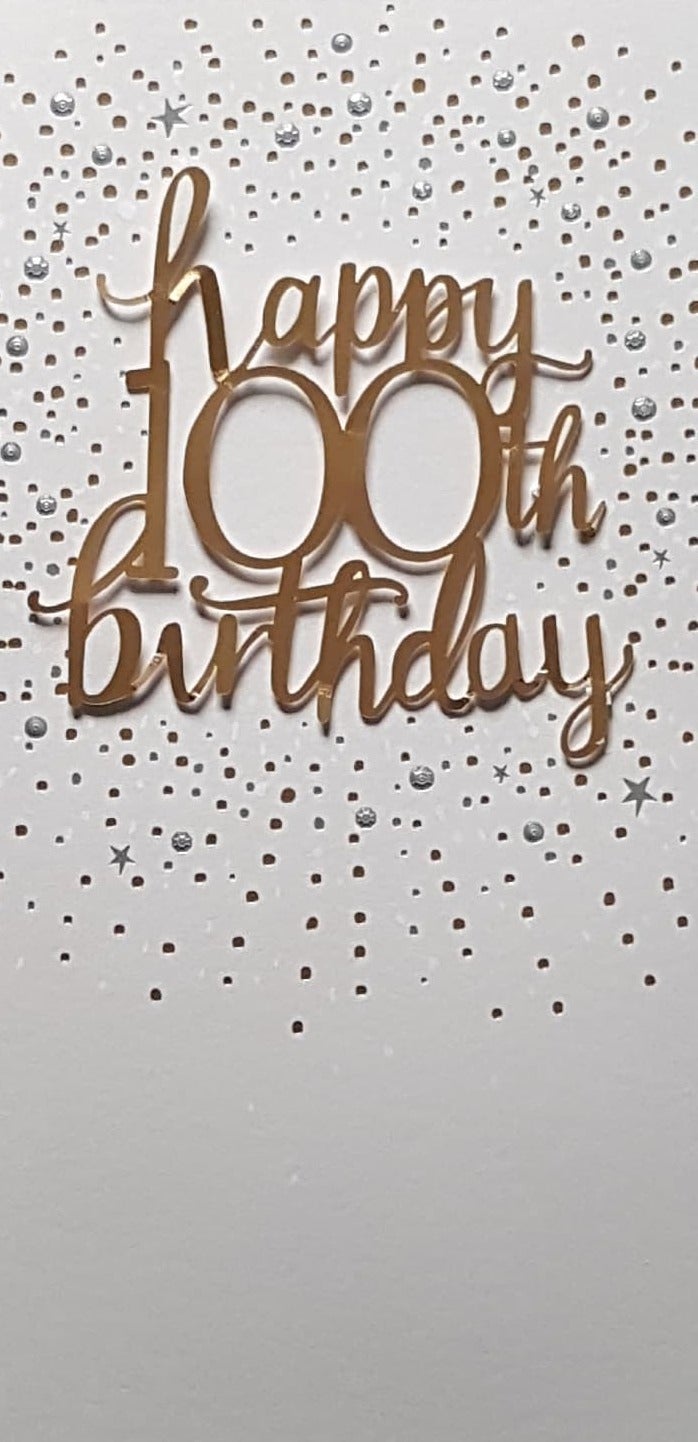 Age 100 Birthday Card - Gold 'Happy 100th Birthday' & Silver Stars
