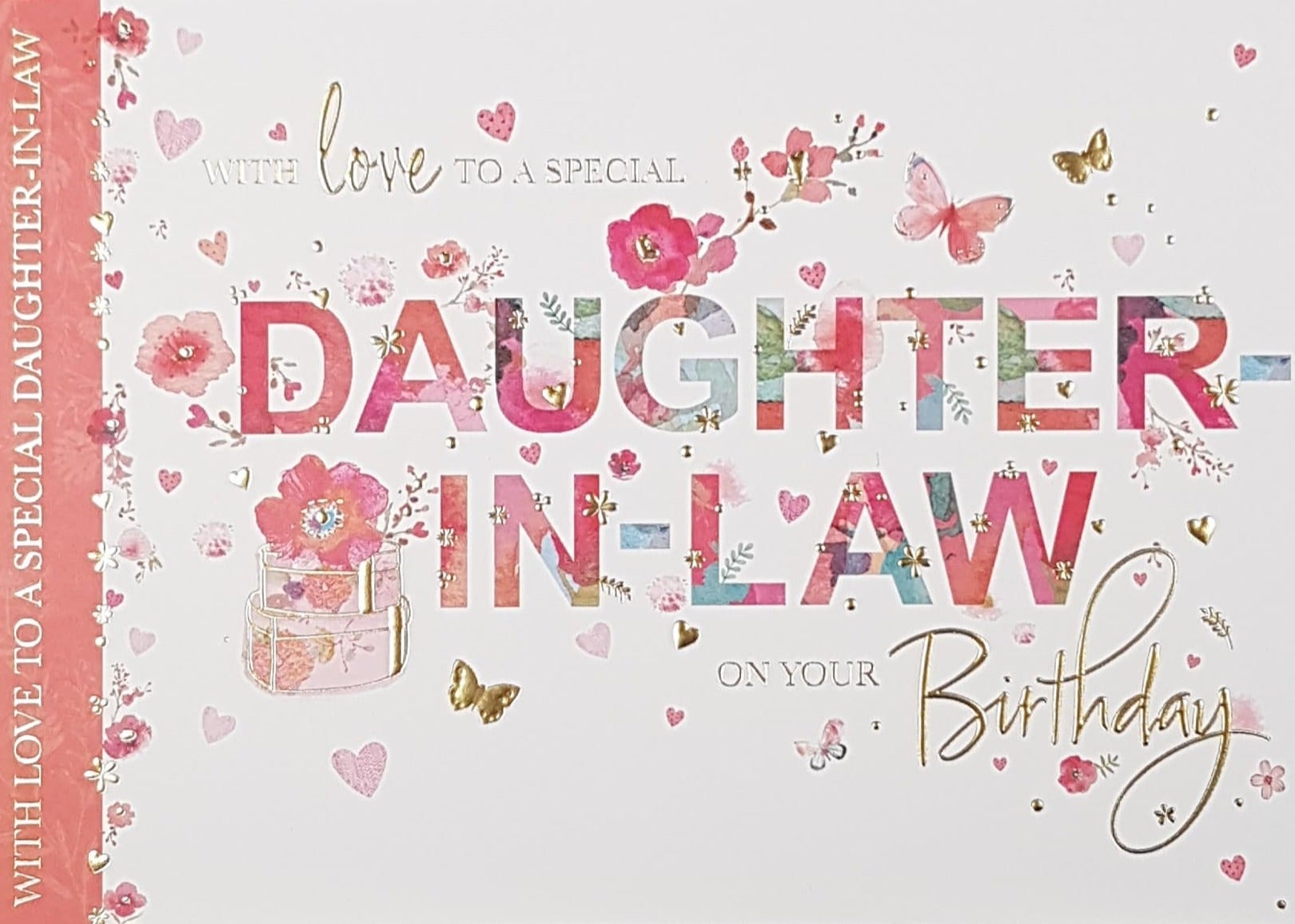 Birthday Card - Daughter-In-Law / A Pink Floral Font With Butterflies
