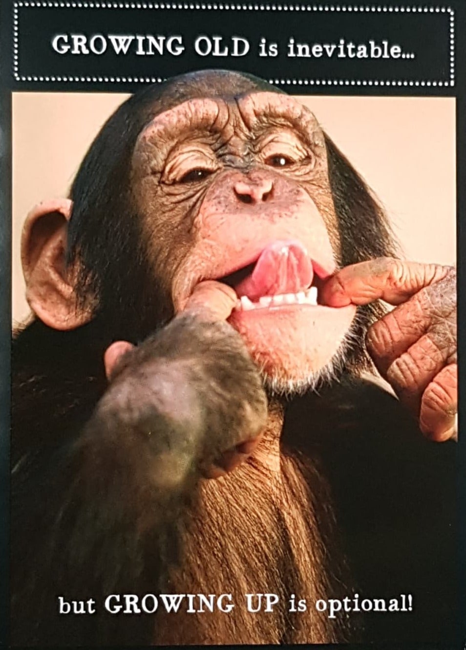 Birthday Card - General Humour / A Monkey Making Silly Face 'Growing Up Is Optional'
