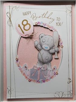 Age 18 Birthday Card - A Pink Balloon With A Gold '18' (A Card In A Box)