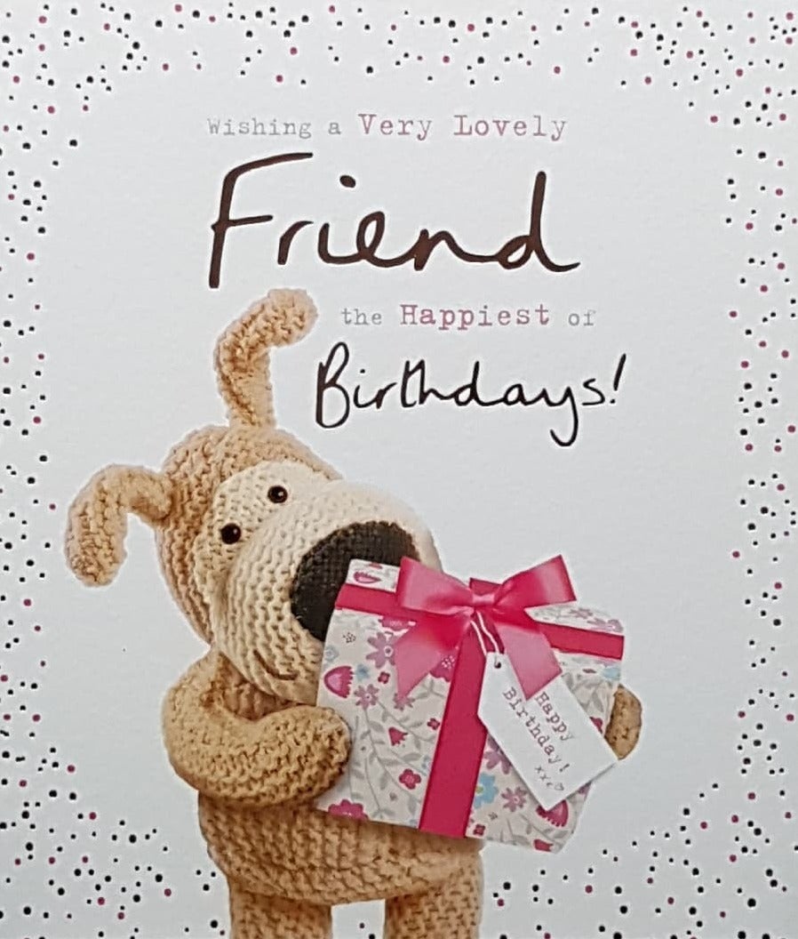 Birthday Card - Friend / A Floral Gift With A Pink Ribbon & A 'Happy Birthday' Tag