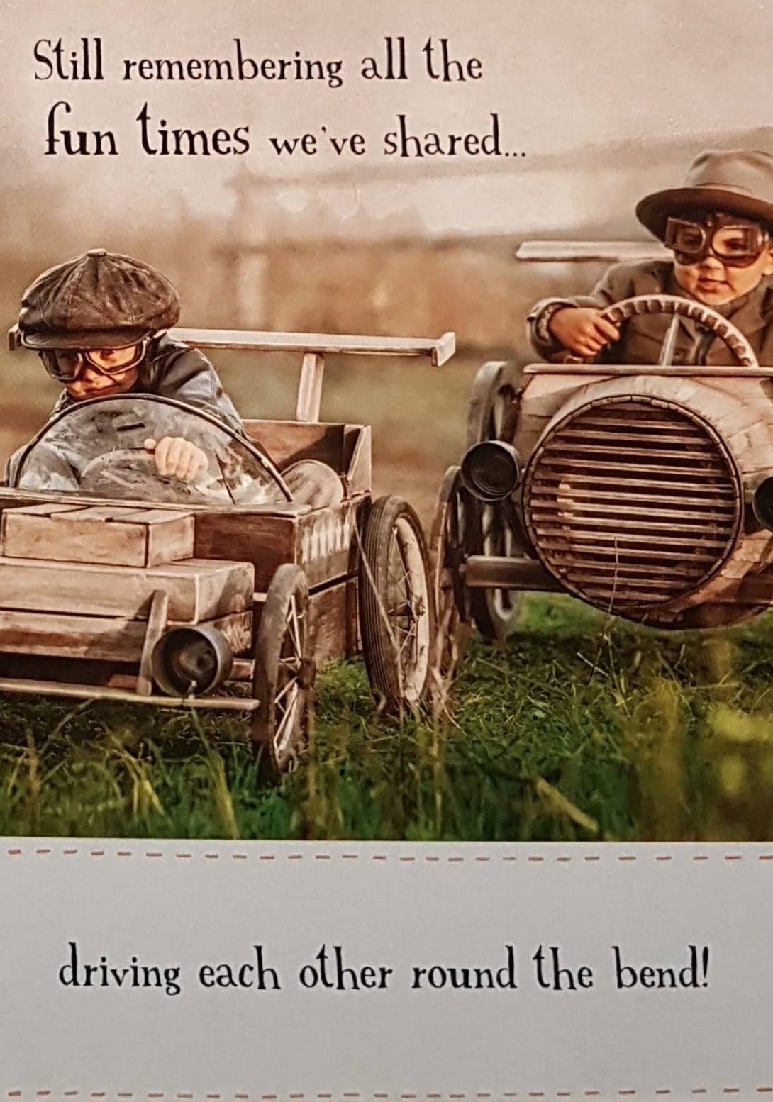 Birthday Card - Two Children Playing In Toy Cars