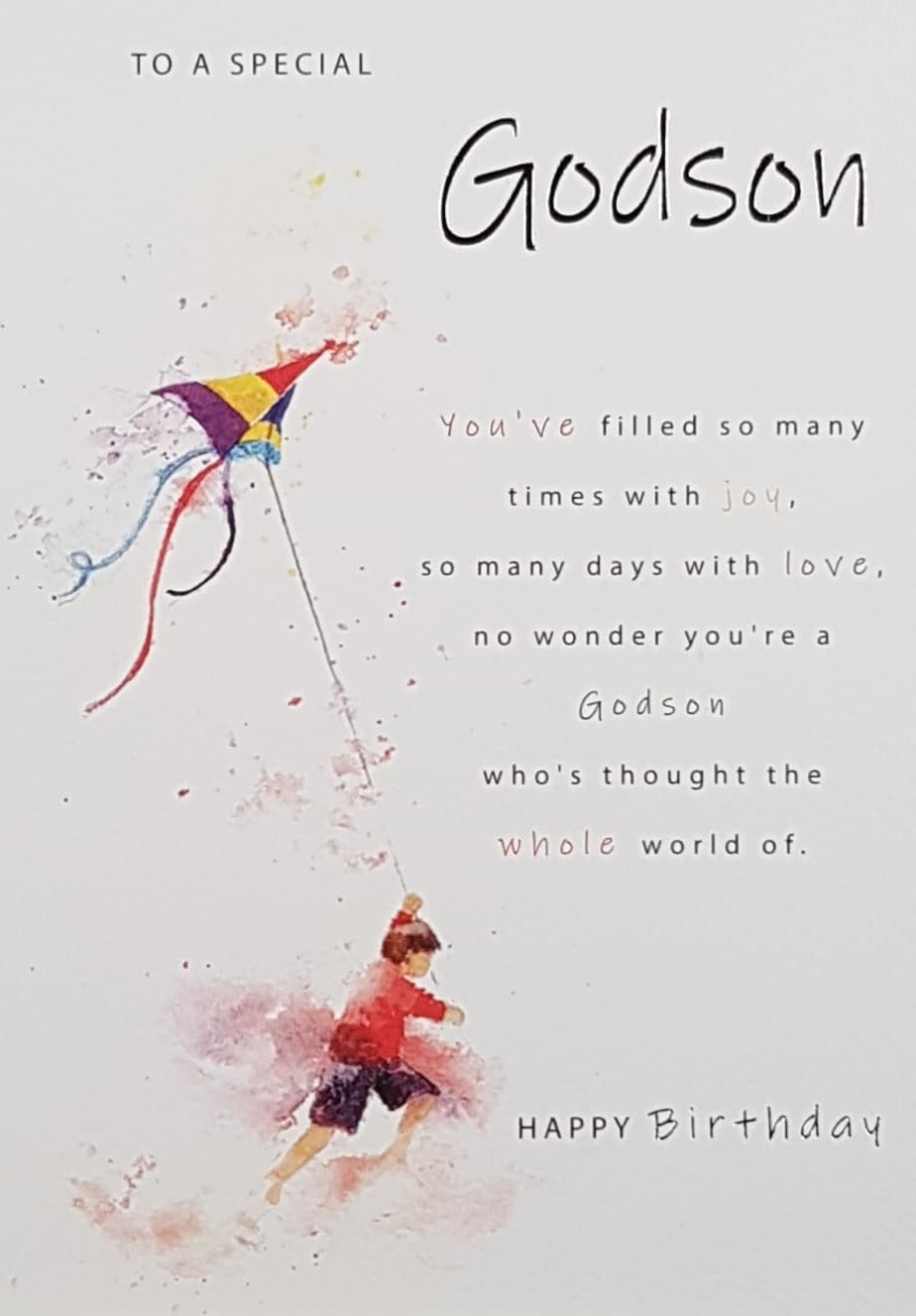 Birthday Card - Godson / A Child Flying A Kite
