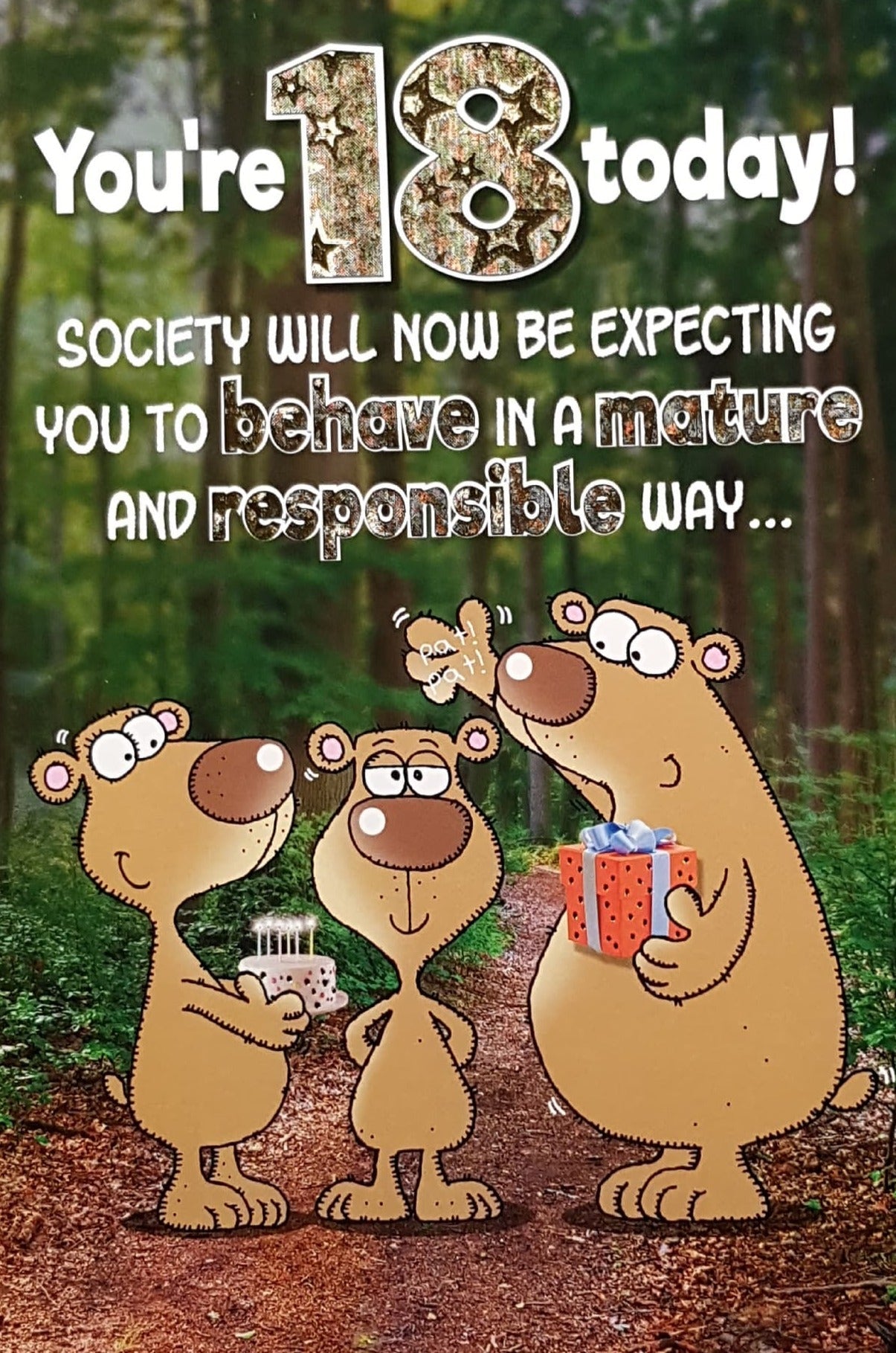 Age 18 Birthday Card - General / Three Bears in a Forest