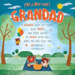 Fathers Day Card - Grandad / Teddies Family Having Picnic In The Forest