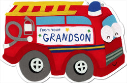 Fathers Day Card - From Grandson / A Red Fire Engine & Three Stars