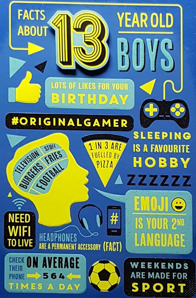 Age 13 Birthday Card - Facts About 13 Year Old Boys - Card Gallery ...