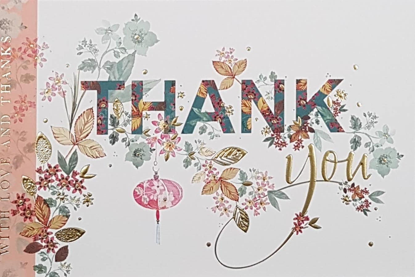 Thank You Cards - A Blue & Gold Font & A Gold Floral Decoration