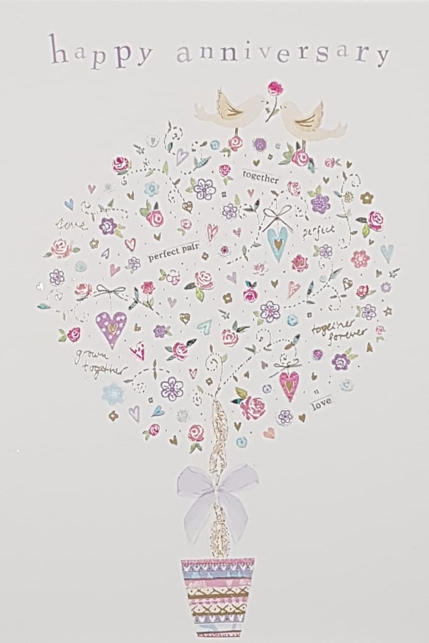Anniversary Card - General / A Round Tree Made Of Pink Flowers