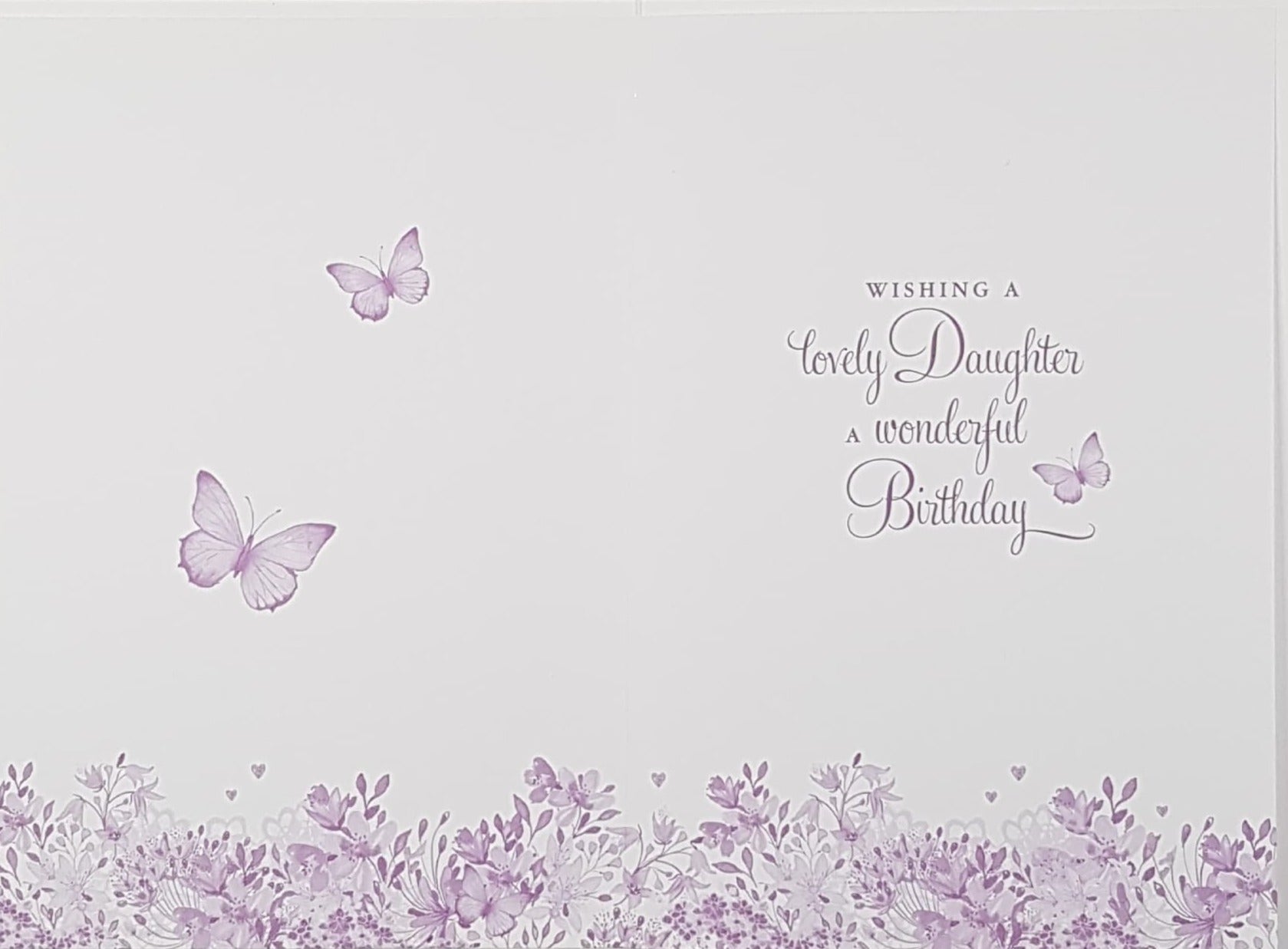 Birthday Card - Daughter / Pink Butterflies & A Purple Floral Border