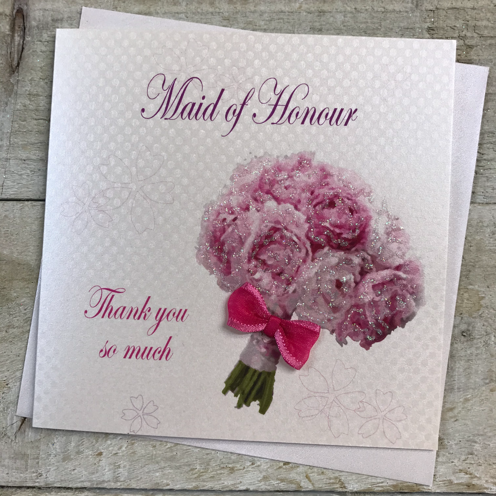 Wedding Card - Maid Of Honour / A Bouquet Of Flowers With A Pink Ribbon