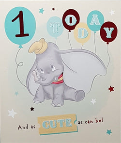 Age 1 Birthday Card - A Cute Little Elephant With Lovely Balloons