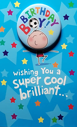 Birthday Card - A Birthday Boy Badge On A Light Blue Front