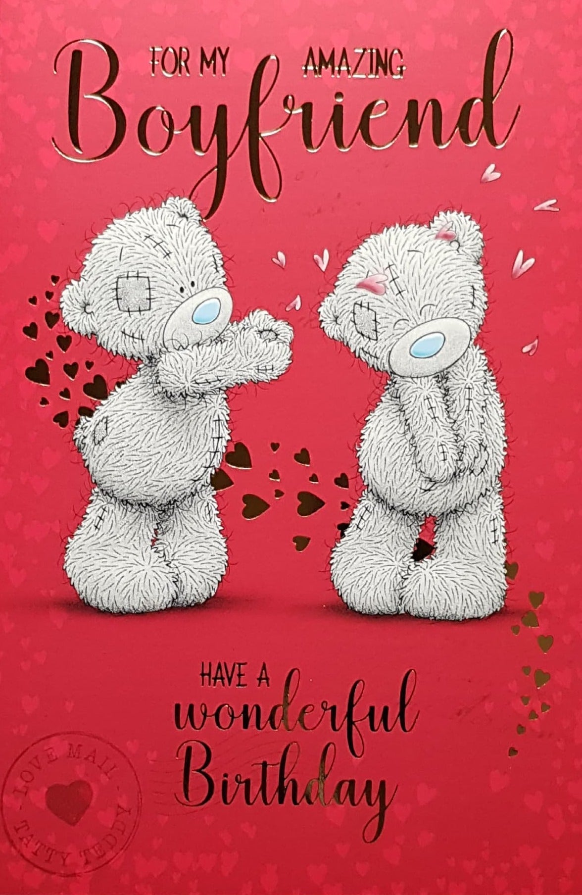Birthday Card - Boyfriend / Two Teddies In Love & A Red Background