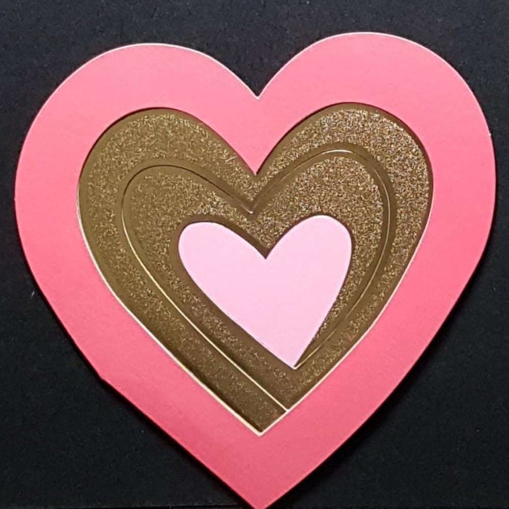 Blank Card - Layers Of Pink & Gold Hearts