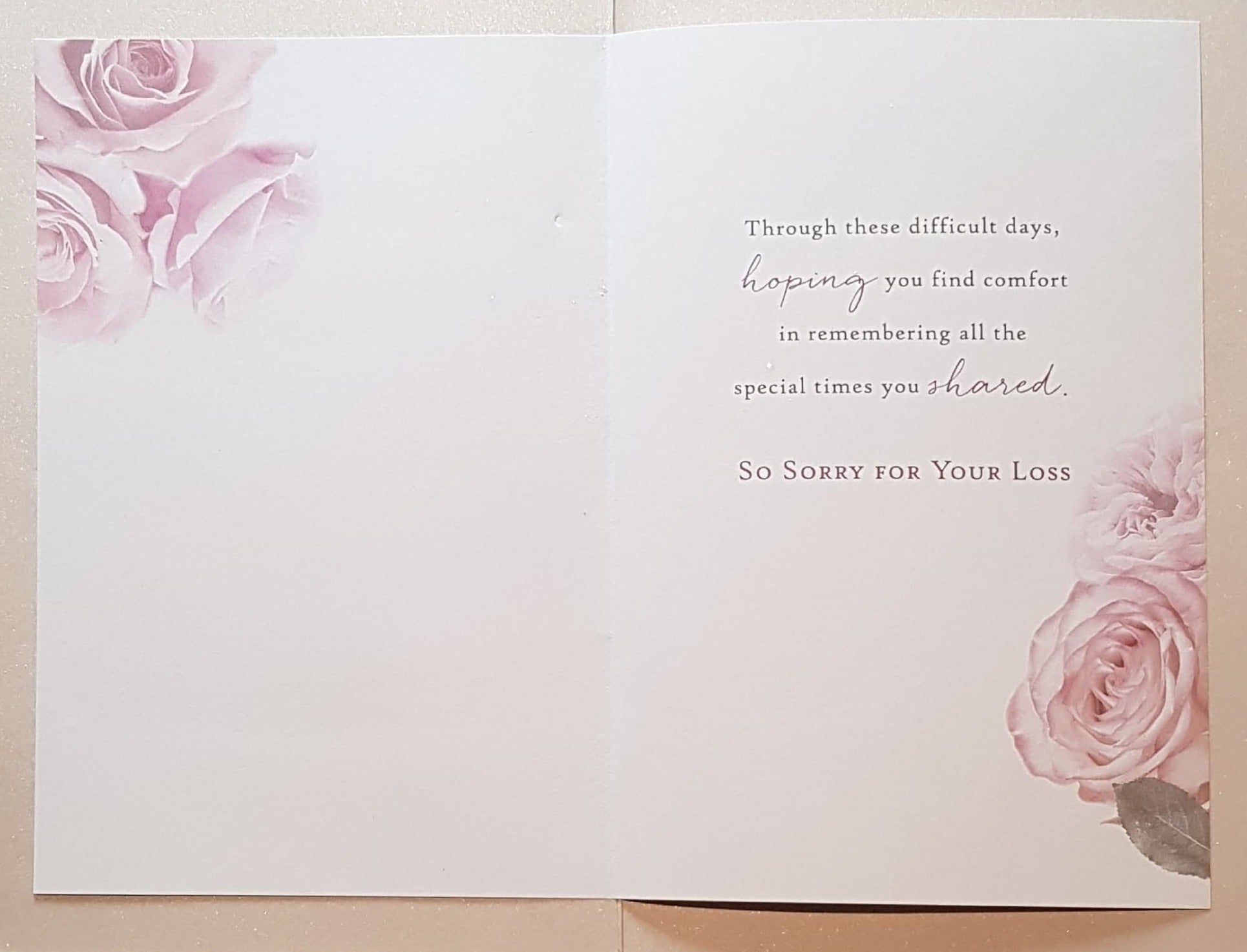 Sympathy Card - Wife / Pink Roses With Glitter & White Diamonds
