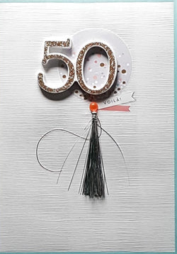 Age 50 Birthday Card - Gold '50' & Tassel