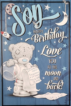 Birthday Card - Son / Cute Astronaut Teddy Reading Instructions