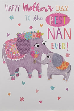 Nan Mothers Day Card - Two Lovely Elephants & A Floral Heart
