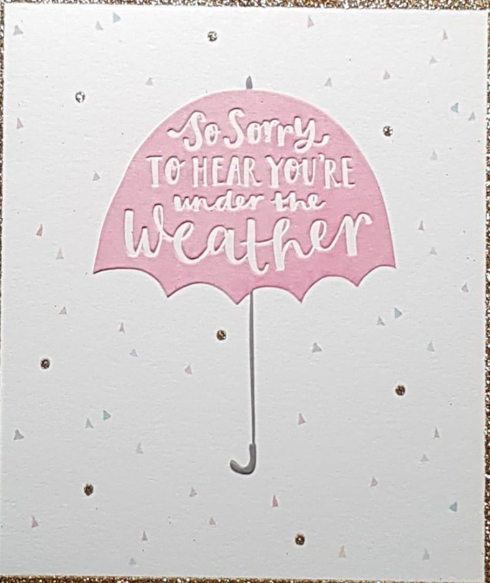 Get Well Soon Card - A Pink Umbrella On A White Background