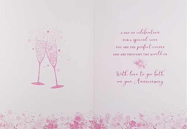 Anniversary Card - General / Two Champagne Glasses & A Pink Floral Bor ...