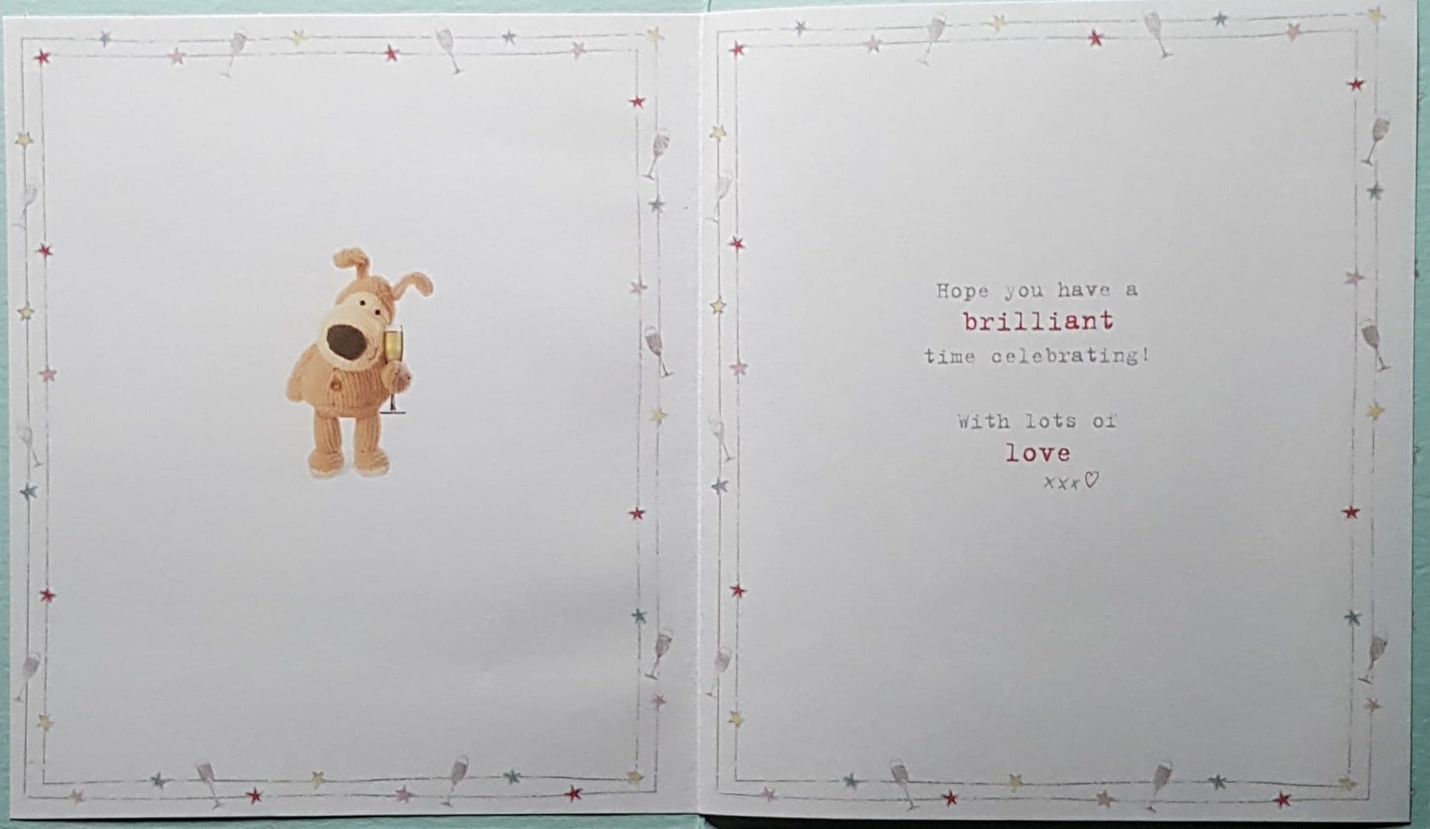 Age 40 Birthday Card - Cute Dog Teddy Holding A Glass Of Champagne